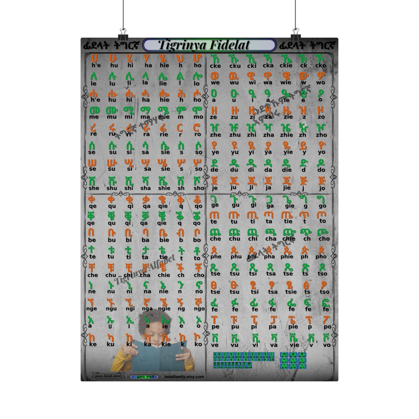 Tigrinya Alphabet, Tigrigna/Fidelat Geez/Fidelat Wall Matte Vertical Posters 18x24.
