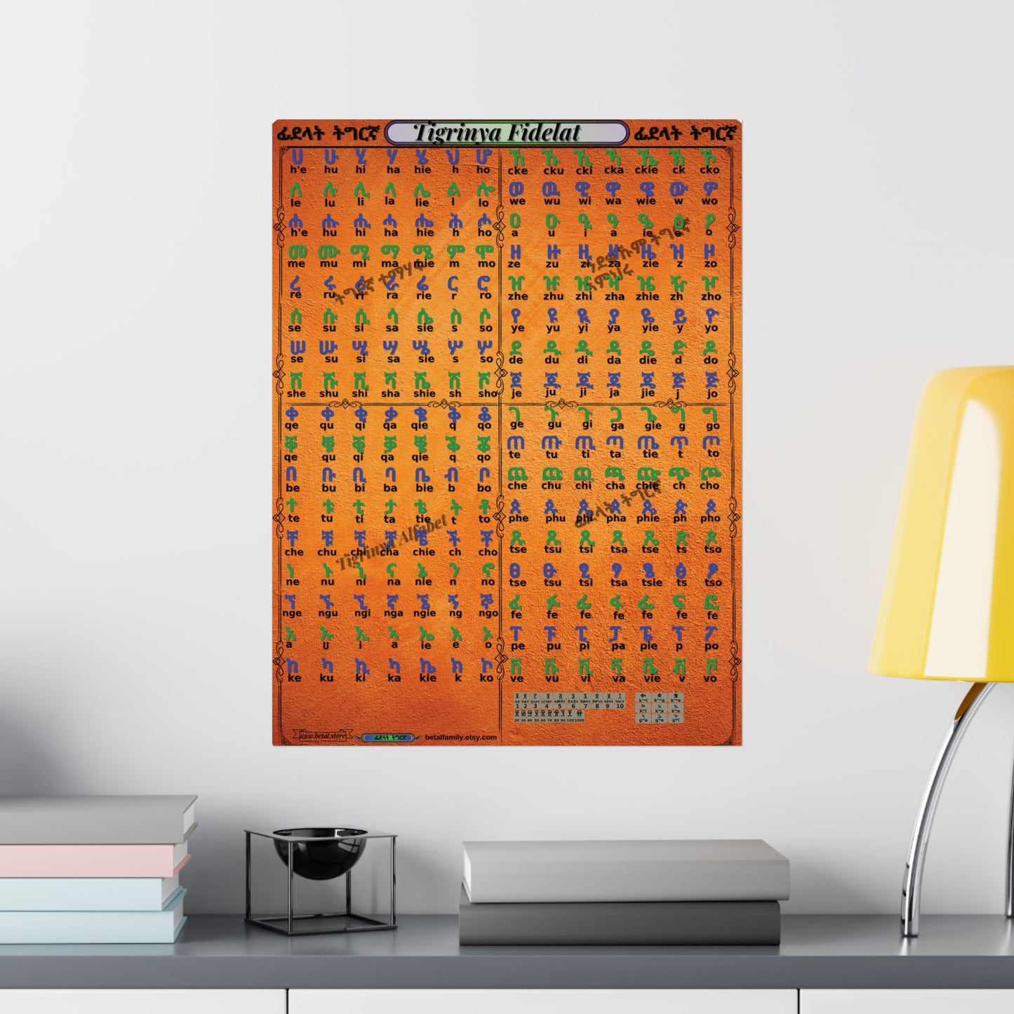 Tigrinya Alphabet, Tigrigna/Fidelat Geez/Fidelat Wall Matte Vertical Posters 18x24.