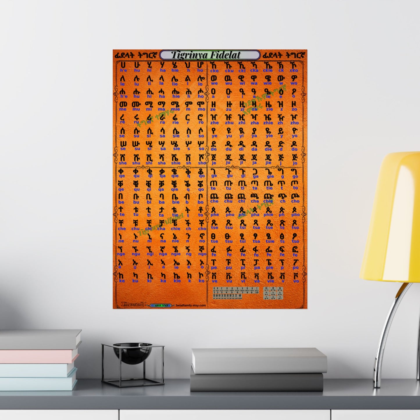 Tigrinya Alphabet, Tigrigna/Fidelat Geez/Fidelat Wall Matte Vertical Posters 18x24.