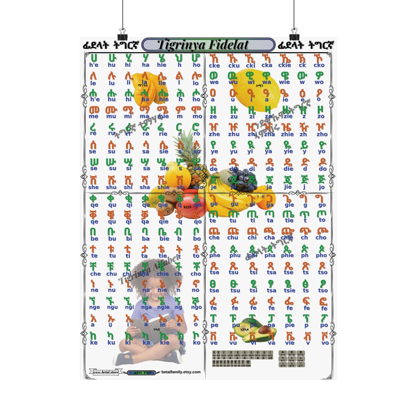 Tigrinya Alphabet, Tigrigna/Fidelat Geez/Fidelat Wall Matte Vertical Posters 18x24.